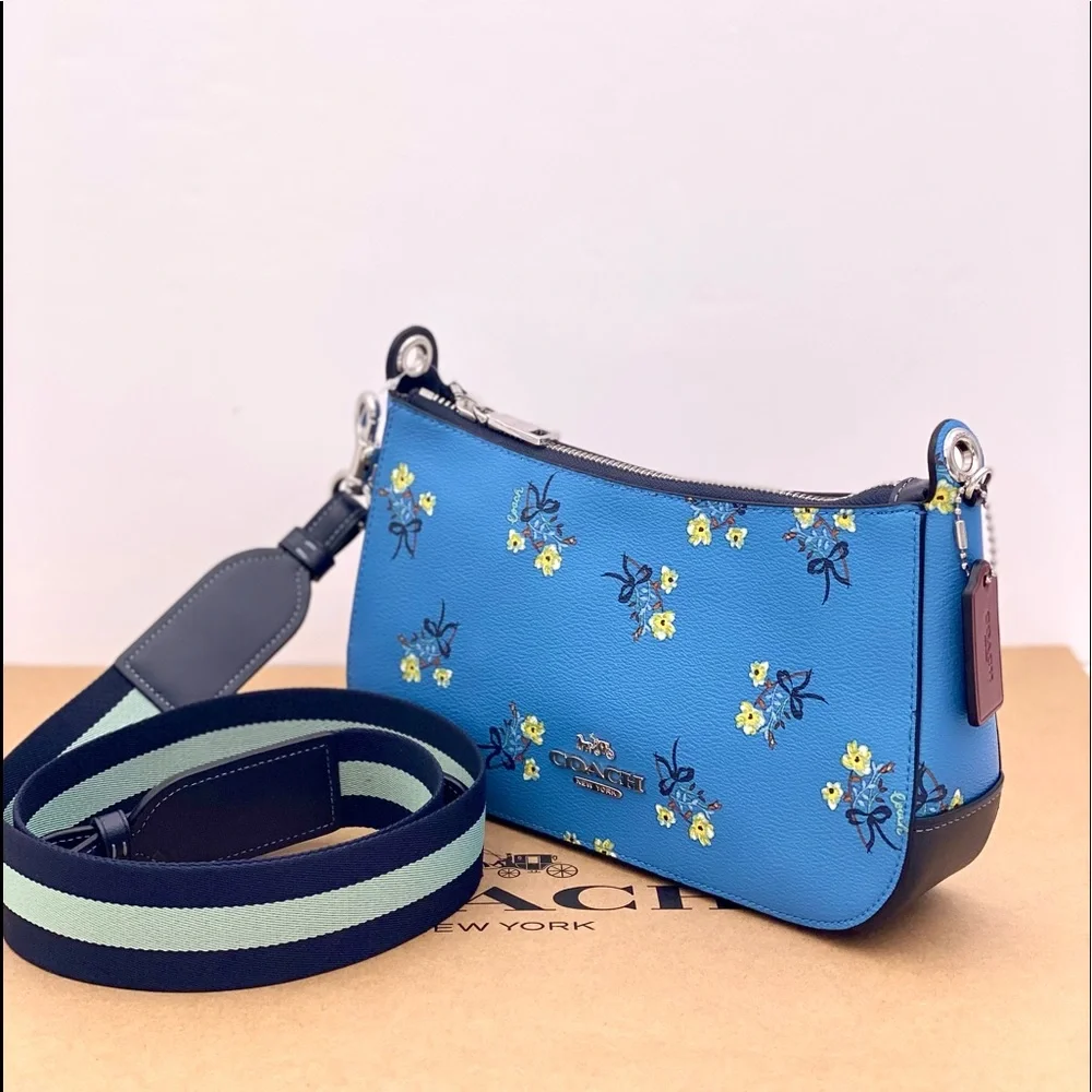 Coach Jes Baguette Crossbody With Floral Bow Print - Picture 2 of 16